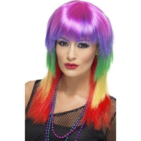 Rainbow Rocker Ladies Wigs With Fringe
