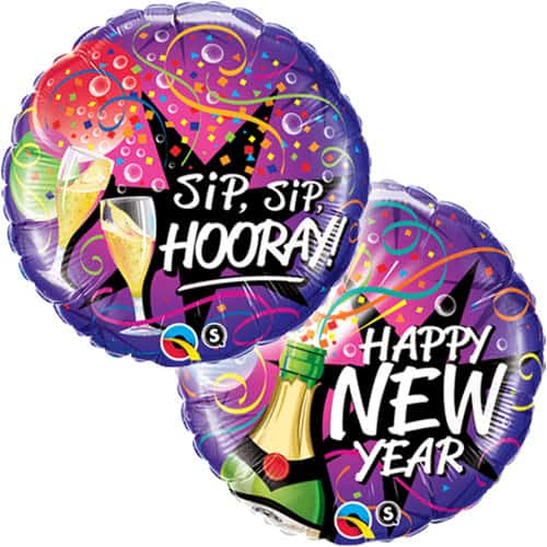 New Year Sip Sip Hooray Foil Balloons