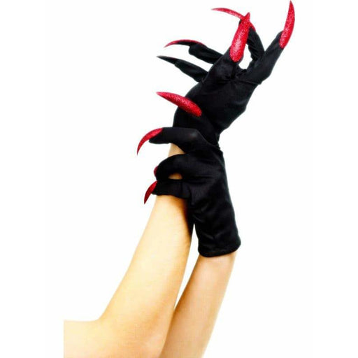 Halloween Gloves Black Red with Red Nails