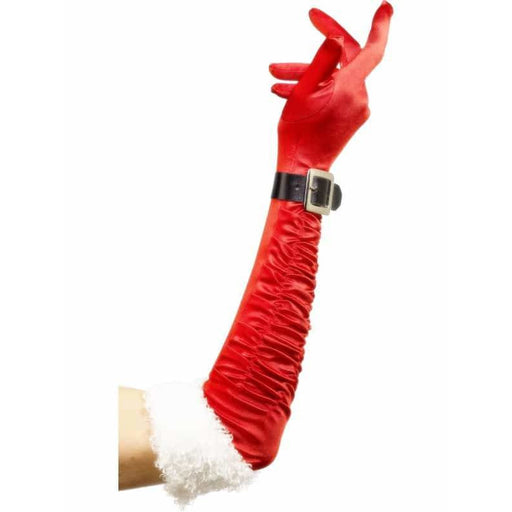 Long Red And White Santa Gloves
