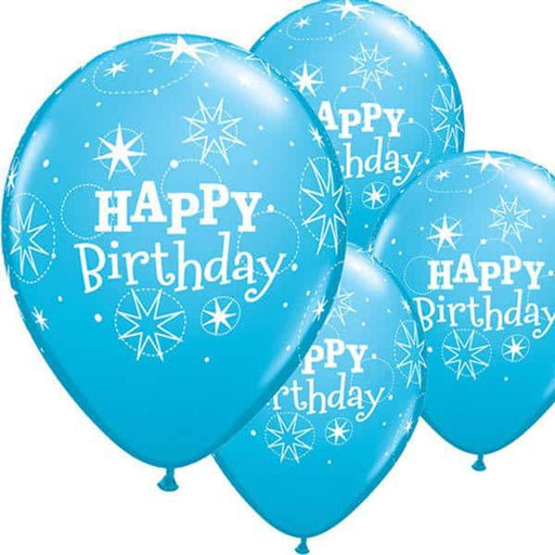 Happy Birthday Robins Egg Blue Sparkle Latex Balloons 6ct