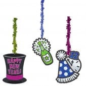 New Years Tinsel Hanging Decorations 3pk
