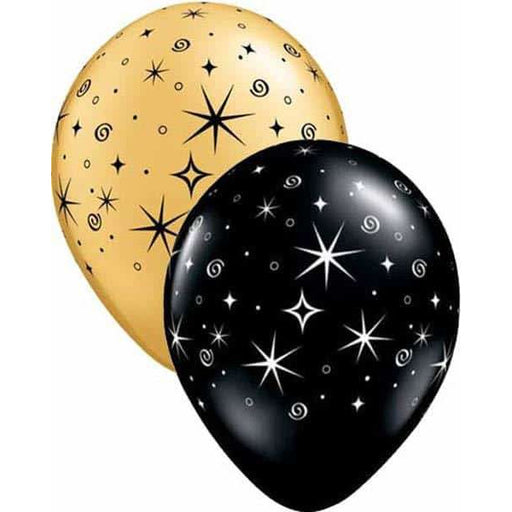 Gold And Black Sparkle And Swirls Latex Balloons 50pk