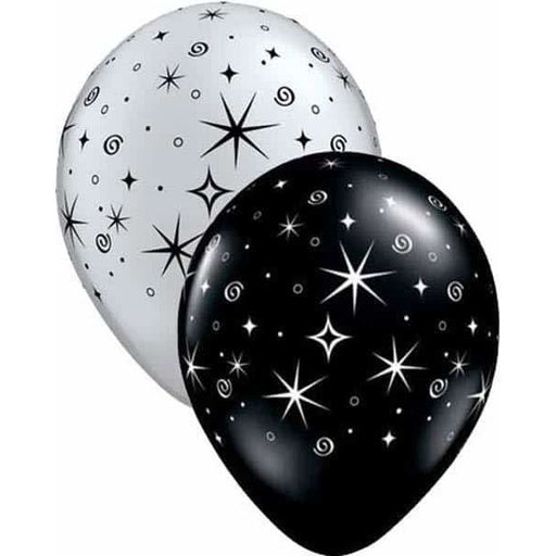 Silver And Black Sparkle And Swirls Latex Balloons 50pk