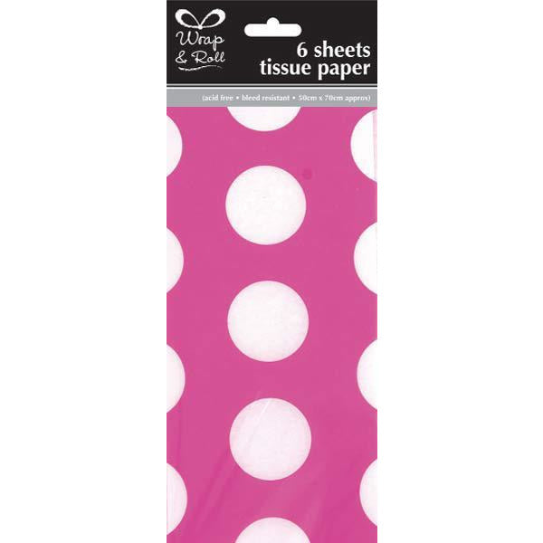 Fuchsia Polka Dots Tissue Paper x6 Sheets