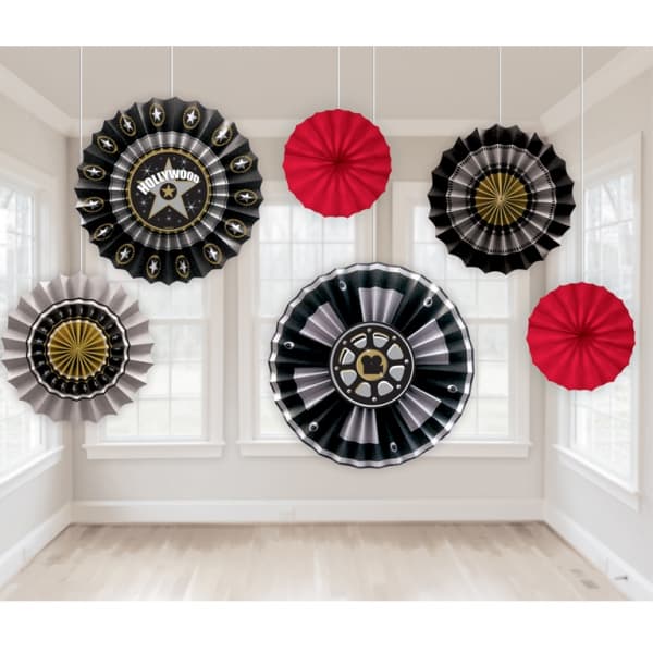 Hollywood Paper Fan Decorations 6pk