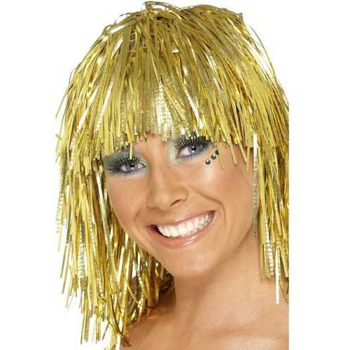 Gold Metallic Cyber Tinsel Wig