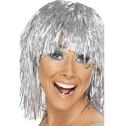 Silver Metallic Cyber Tinsel Wig