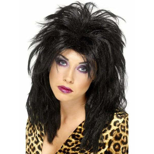 Ladies Black 80s Popstar Mullet Wig