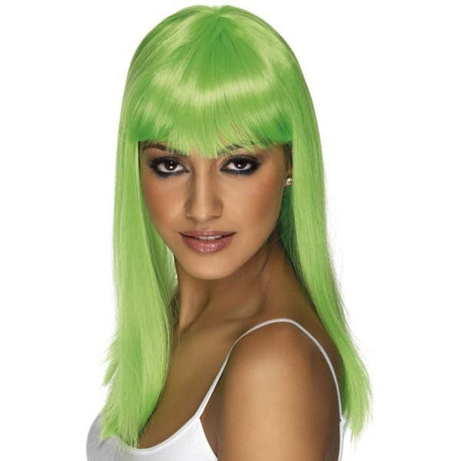 Neon Green Long Straight Wigs With Fringe