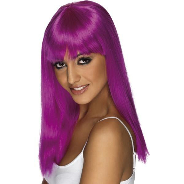 Neon Purple Long Straight Wigs With Fringe