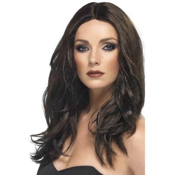 Ladies Dark Brown Superstar Wigs With Skin Parting
