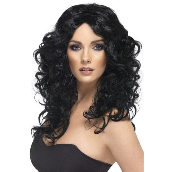 Long Black Curly Ladies Glamour Wigs