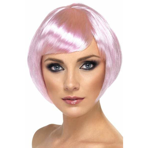 Light Pink Short Female Babe Bob Wigs With Fringe
