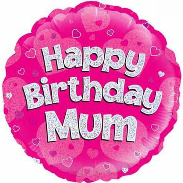 Happy Birthday Mum Pink Holographic Balloon