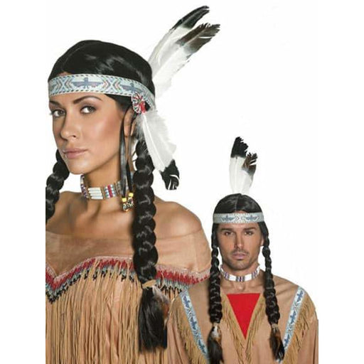 Wild West Indian Wig With Feather Headband