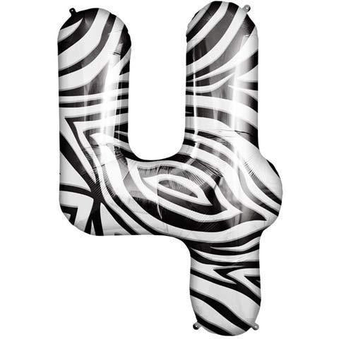 Zebra Number 4 Foil Balloon