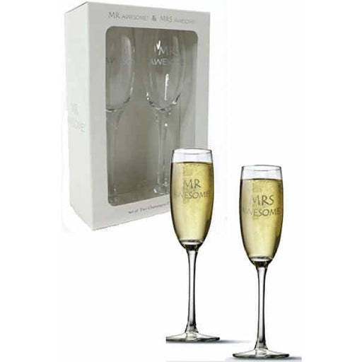 Mr And Mrs Awesome Champagne Flutes