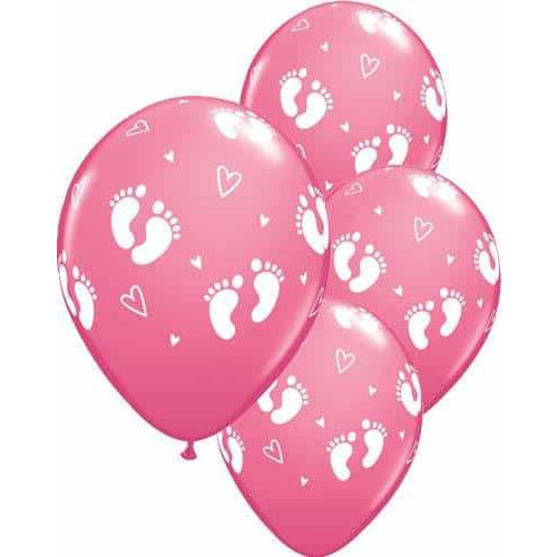 Rose Baby Footprints And Hearts Latex Balloons 6ct