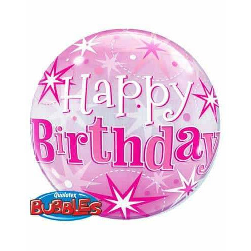 Pink Birthday Starburst Sparkle Single Bubble Balloon