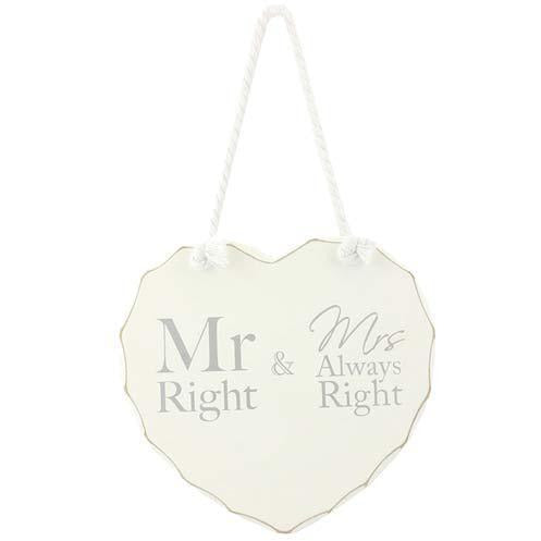 Mr Right And Mrs Always Right Heart Plaque