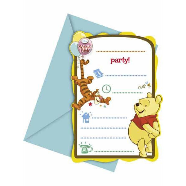 Winnie The Pooh Party Invitations 6pk