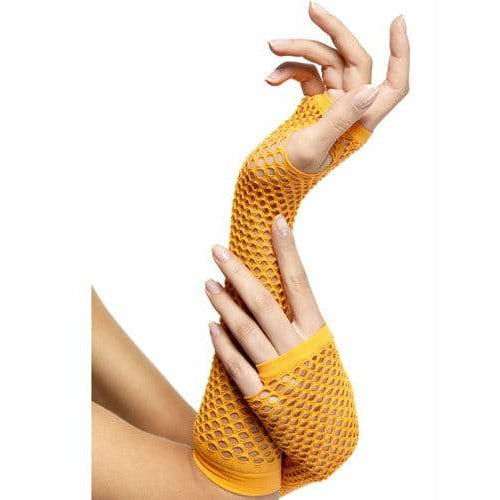 Neon Orange Fishnet Gloves