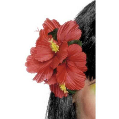 Red and Green Hawaiian Flower Hair Clip
