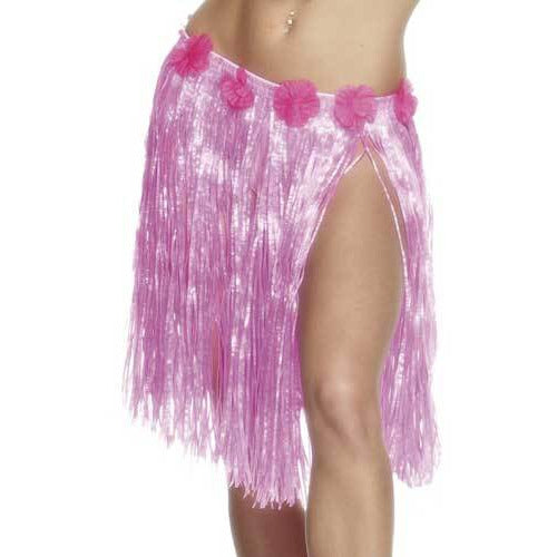 Neon Pink Hawaiin Hula Skirt with Flower Waist