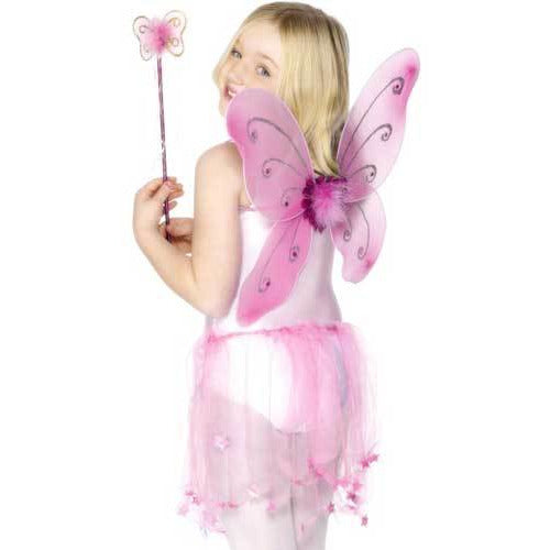 Pink Butterfly Wings with Wand and Flower and Glitter