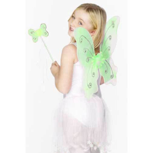 Green Butterfly Wings with Wand and Flower and Glitter