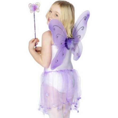 Purple Butterfly Wings with Wand and Flower and Glitter