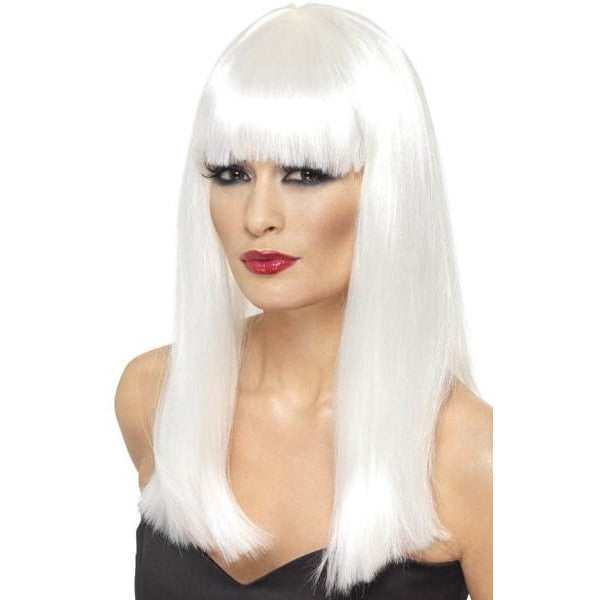 White Long Straight Wigs With Fringe