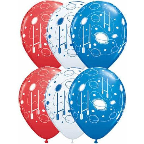 Rugby Balls And Posts Assorted Latex Balloons x25