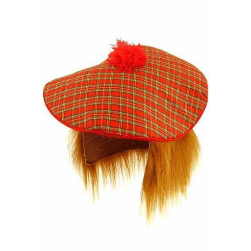 Scottish Tartan Hat With Hair and Pom Pom