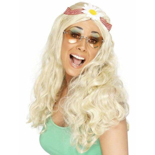 Female Groovy Blonde Wig With Daisy Headband