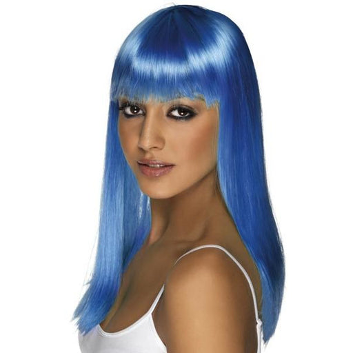 Neon Blue Long Straight Wigs With Fringe