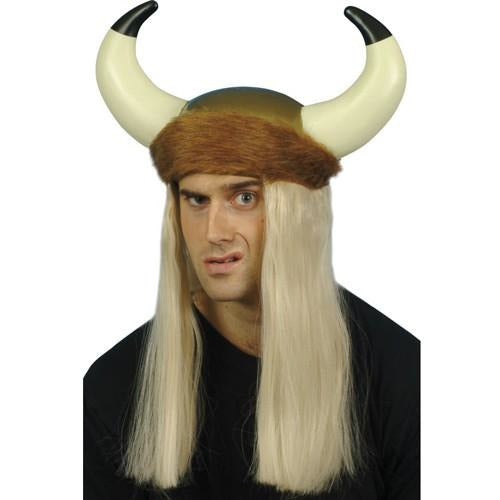 Viking Helmet With Horns and Long blonde Hair