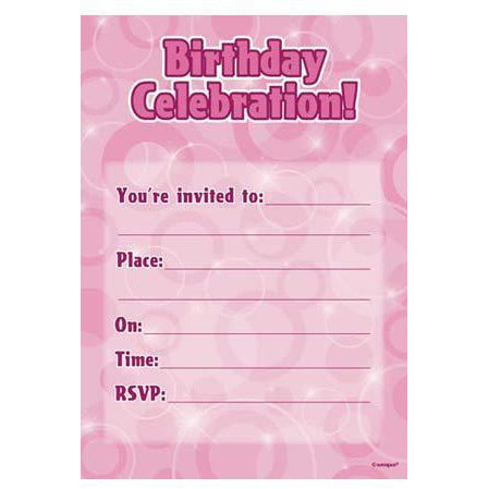Pink Glitz Birthday Celebration Invitations