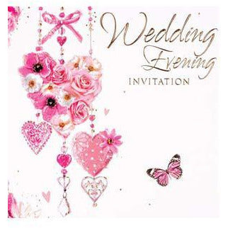 Pink Hearts Wedding Evening Card Invitations