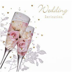 Roses & Champagne Glasses Wedding Card Invitations