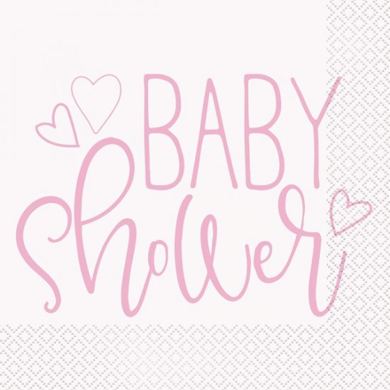 Pink Baby Shower Hearts Lunch Napkins 16pk